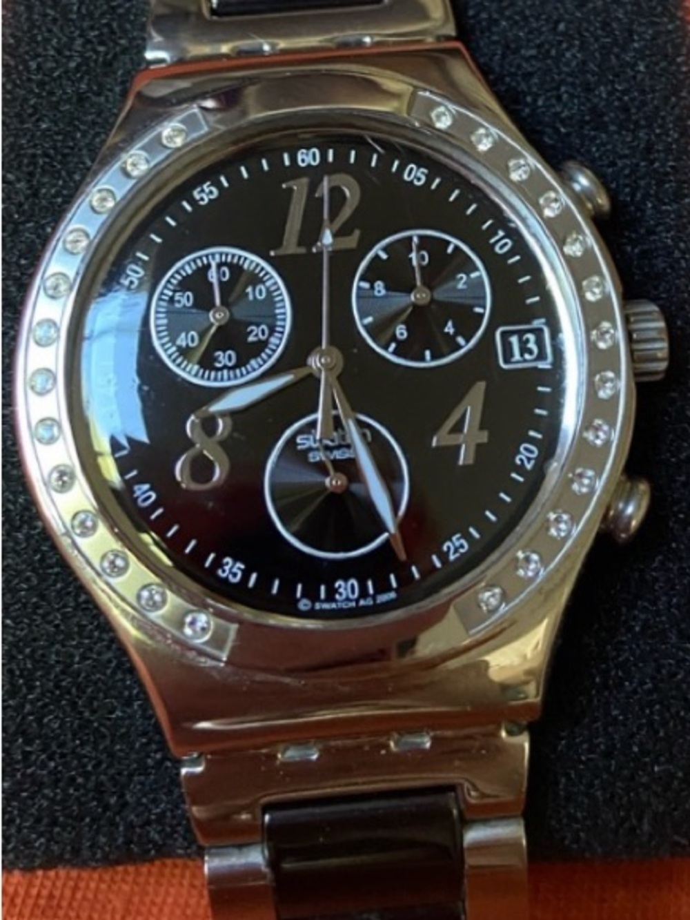 Swatch Black and Silver Chronograph Watch